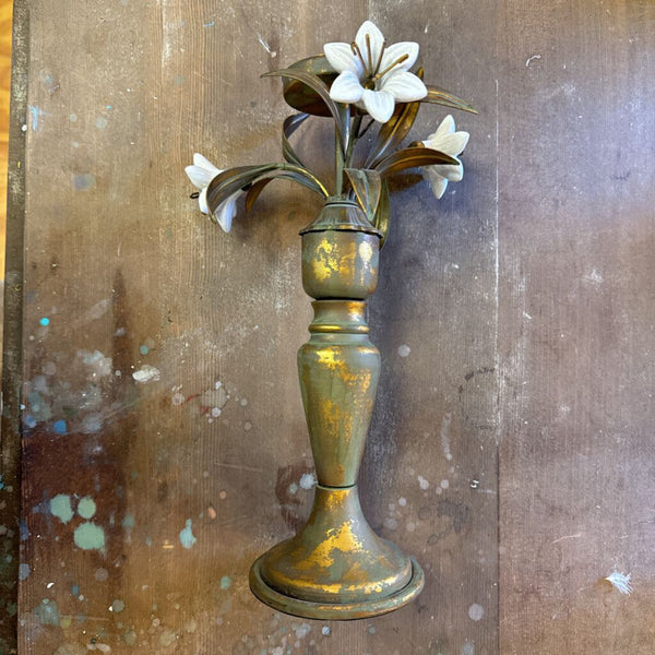 Vintage French porcelain flower candle holder each As Found