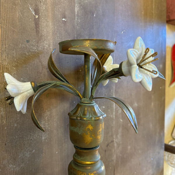 Vintage French porcelain flower candle holder each As Found
