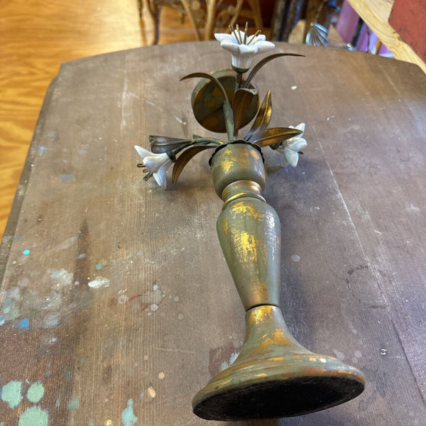 Vintage French porcelain flower candle holder each As Found
