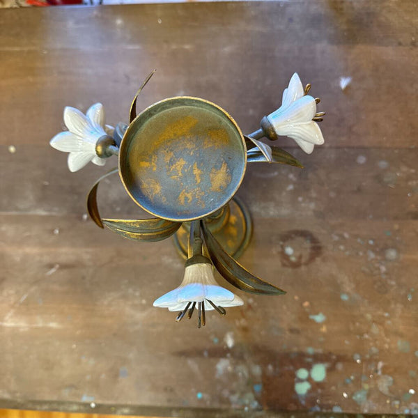 Vintage French porcelain flower candle holder each As Found
