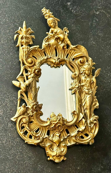 GOLD ROCOCO MIRROR, WOMAN, CHRUB, BIRDS