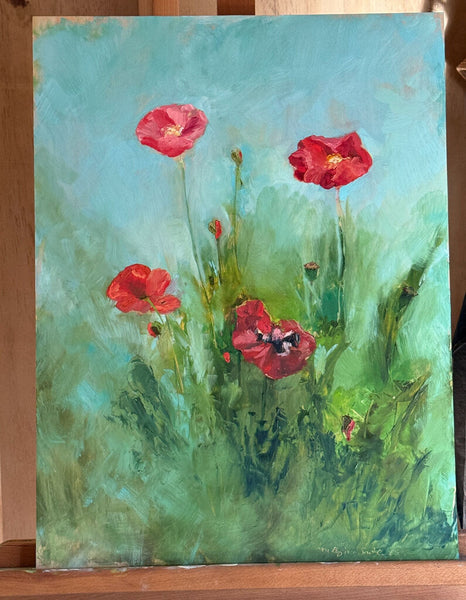 Original my Martha Layton Smith (Open Door Studio) oil on panel "California poppies" sofned