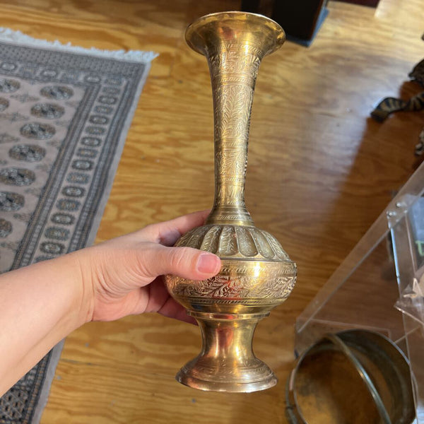 Vintage Engraved Brass Urn