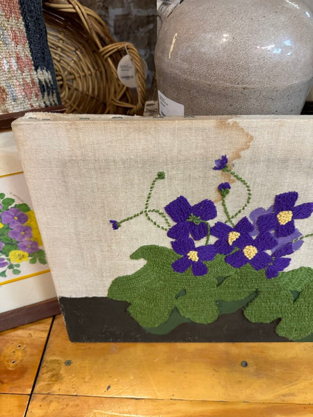 Needlework violets (as found) 32" x 14"