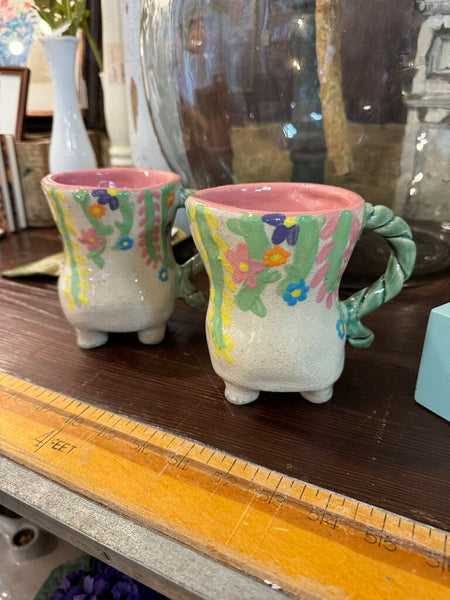 Anthro style original mug , pink florals with feet (each)