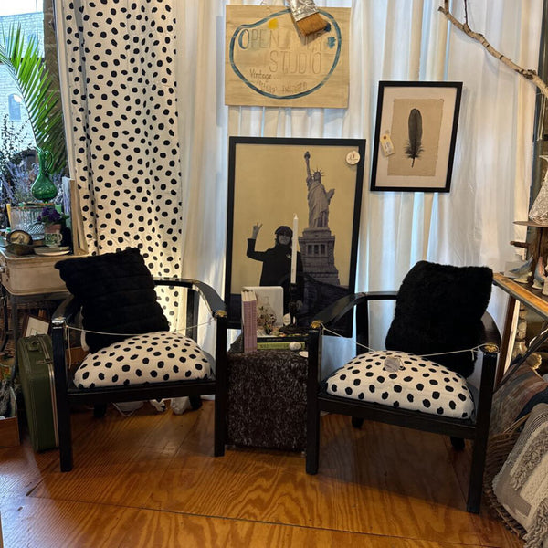 Vintage lacquer black and dot chairs