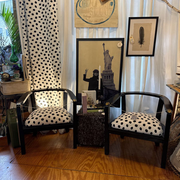 Vintage lacquer black and dot chairs