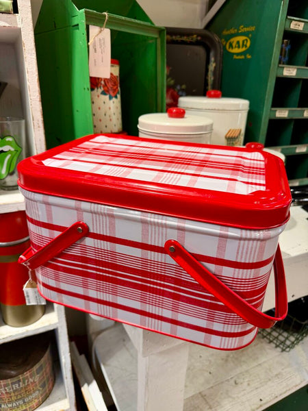 JFV ~ Red & white plaid picnic tin