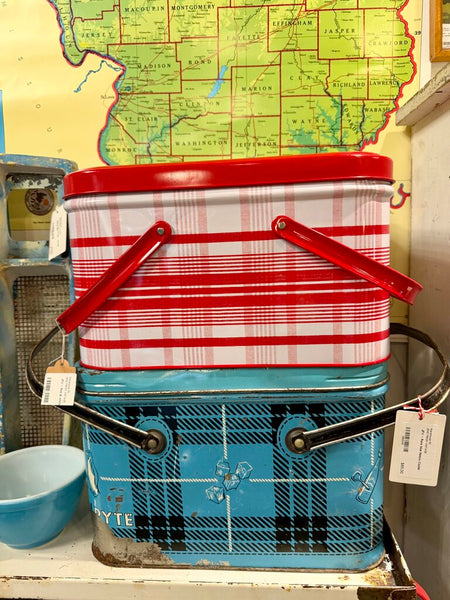 JFV ~ Red & white plaid picnic tin