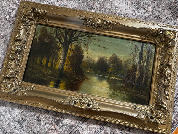 Antique Gold Framed Landscape Painting 31.5x19
