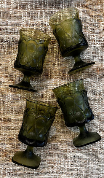 Set Of 4 Mid-century 1970's Noritake Spotlight Olive Green Ice Tea Goblets