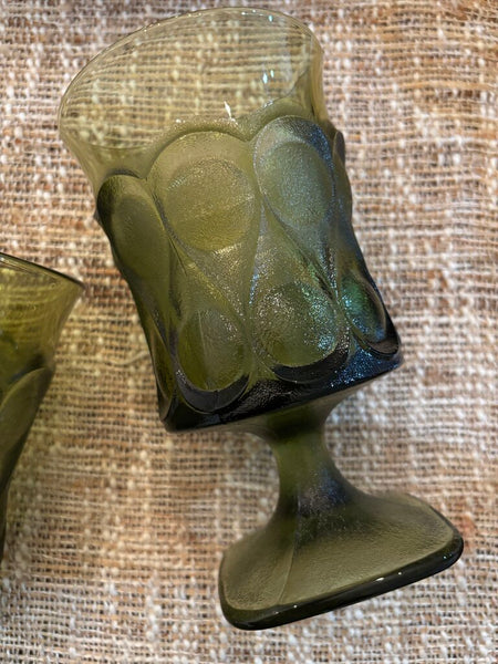 Set Of 4 Mid-century 1970's Noritake Spotlight Olive Green Ice Tea Goblets