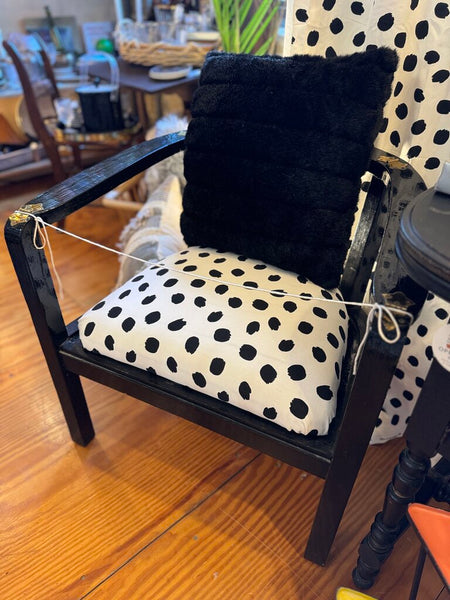 Retro black chairs with new polka dot upholstery (pair) in store pick up only as found