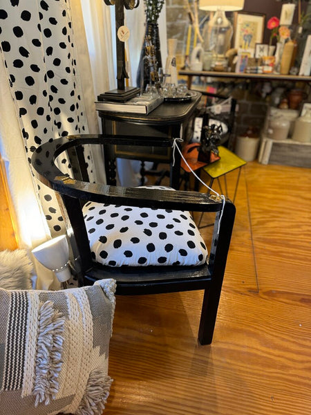 Retro black chairs with new polka dot upholstery (pair) in store pick up only as found