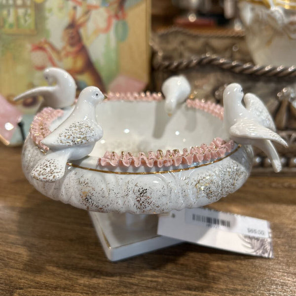 VINTAGE NAPEO CERAMIC BIRD BATH WITH DETACHABLE DOVES MADE IN JAPAN 5.5 x 4.5