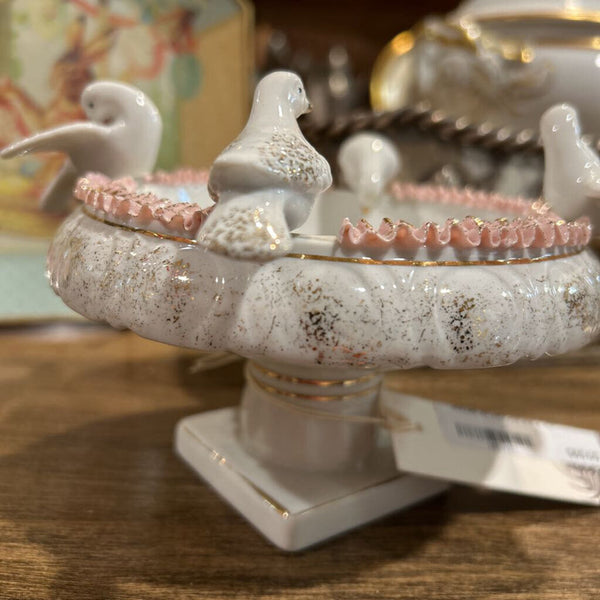 VINTAGE NAPEO CERAMIC BIRD BATH WITH DETACHABLE DOVES MADE IN JAPAN 5.5 x 4.5
