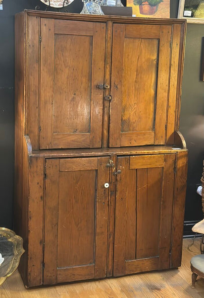 ANTIQUE 19th CENTURY PINE STEP-BACK CABINET, FANTASTIC PATINA. 43"W x 19"D x 66"H. STORE PICKUP