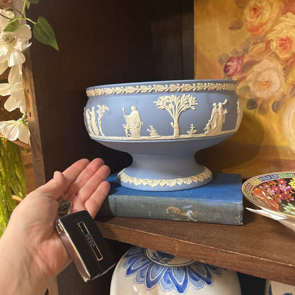 Vintage Wedgewood Blue Jasperware Footed Pedestal Bowl