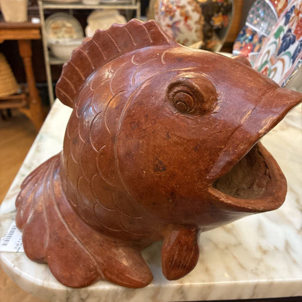 Vintage Terra Cotta Clay Koi Fish Planter 7” x 7”