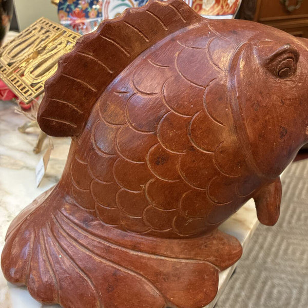 Vintage Terra Cotta Clay Koi Fish Planter 7” x 7”