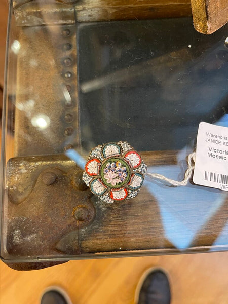 Victorian Italian floral Micro Mosaic Octagon pin