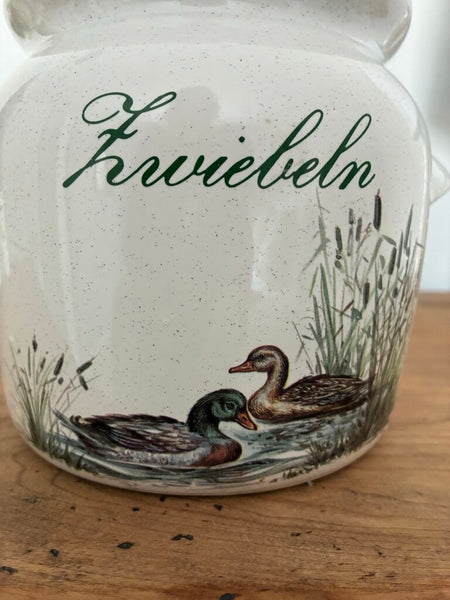 Vintage German "Zwiebein" (Onion) Glazed Ceramic Lidded Pot 8" x 6"