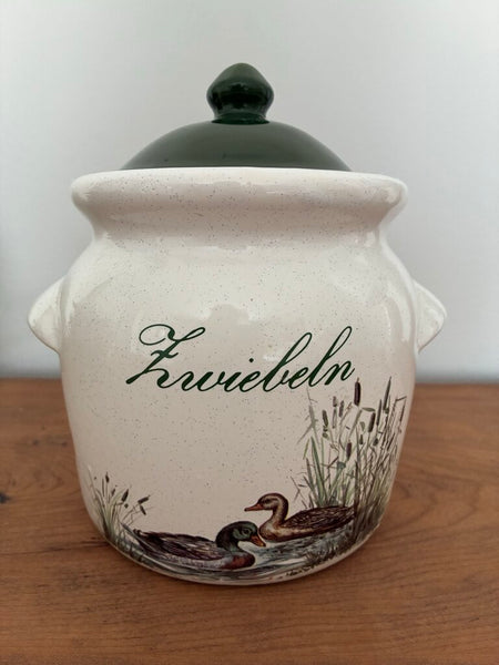 Vintage German "Zwiebein" (Onion) Glazed Ceramic Lidded Pot 8" x 6"