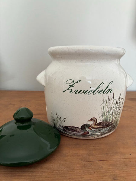 Vintage German "Zwiebein" (Onion) Glazed Ceramic Lidded Pot 8" x 6"