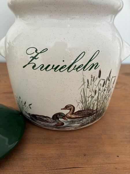 Vintage German "Zwiebein" (Onion) Glazed Ceramic Lidded Pot 8" x 6"