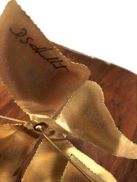 MCM Signed Brass Butterfly Sculpture on Marble Base