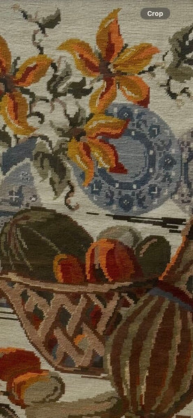 FRAMED VINTAGE NEEDLEPOINT 31" x 23", WOOD FRAME. STORE PICK UP