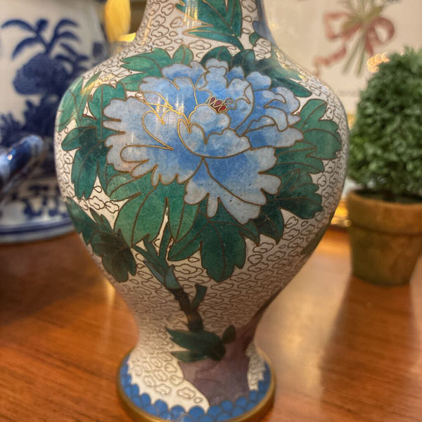 Vintage Cloisonne Enamel Brass Vase 8" x 4"