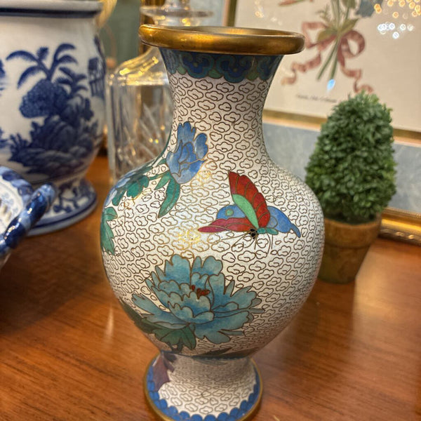 Vintage Cloisonne Enamel Brass Vase 8" x 4"