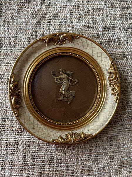 Antique Round Frame w/Convex Glass and Gold Violin