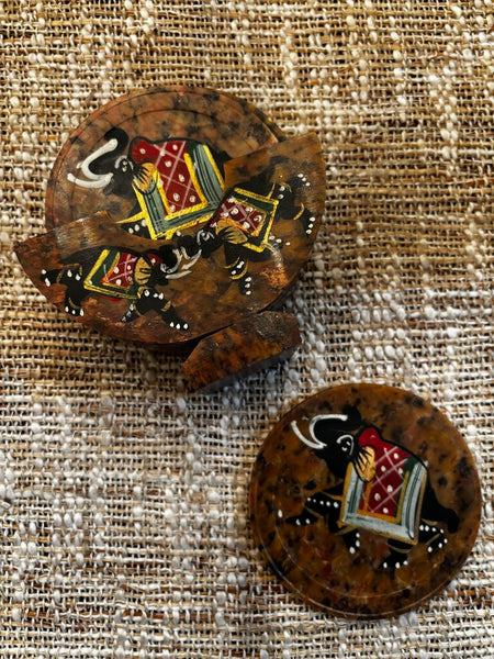 Set of 6 Hand Painted Elephant Design Marble Coasters