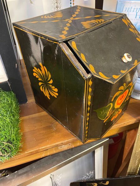Antique toleware General store Handpainted storage bin for tea /coffee as is