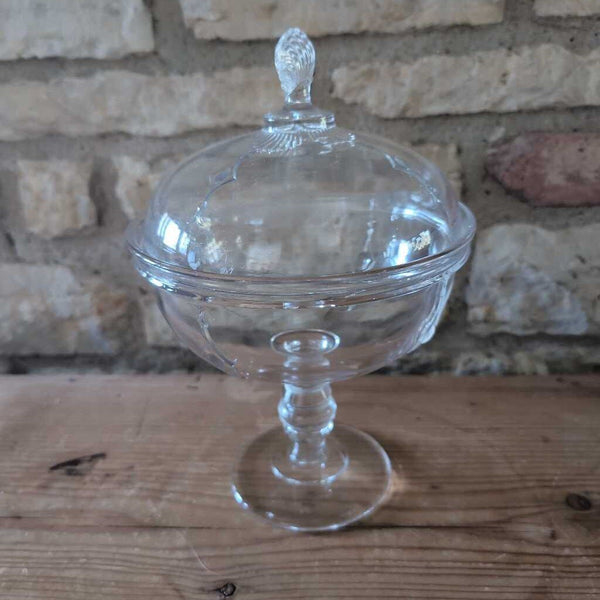 Vintage Early American Pressed Glass Covered Compote on Pedestal. 12 in