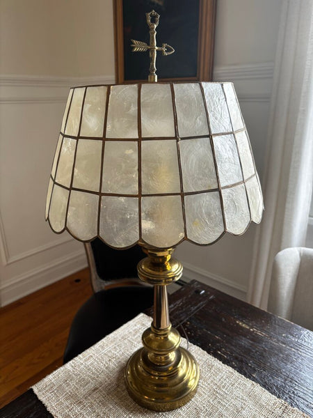 Mid-Century Brass Table Lamp with Capiz Shell Shade