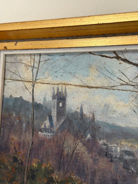 2491 French Castle Painting on Board