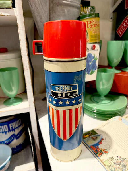 JFV ~ Vintage patriotic thermos sold as is.