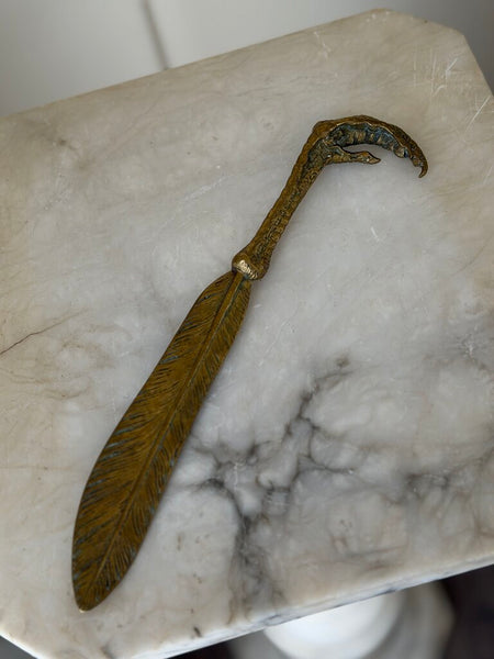 2365 French Brass Claw Feather Letter Opener