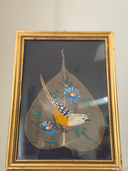 2508 French Feather Bird Painting on Leaf
