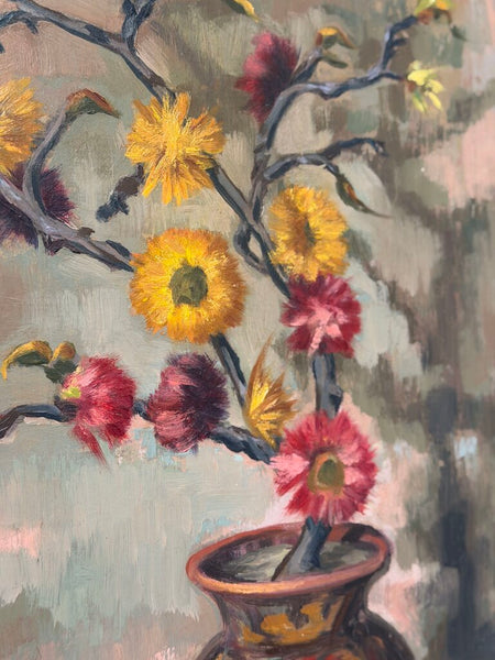 2242 Japanese Floral Painting on Board