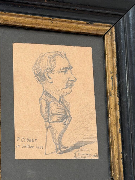 2509 French P. Couget 1891 Caricature Sketch by Hilaire