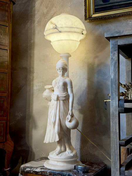 1510 Art Deco Italian Figural Alabaster Lamp Signed "R. Colivicchi"