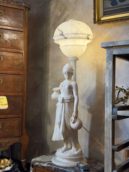 1510 Art Deco Italian Figural Alabaster Lamp Signed "R. Colivicchi"