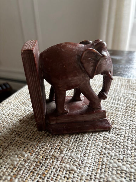 Vintage Carved Red Marble Elephant Bookend