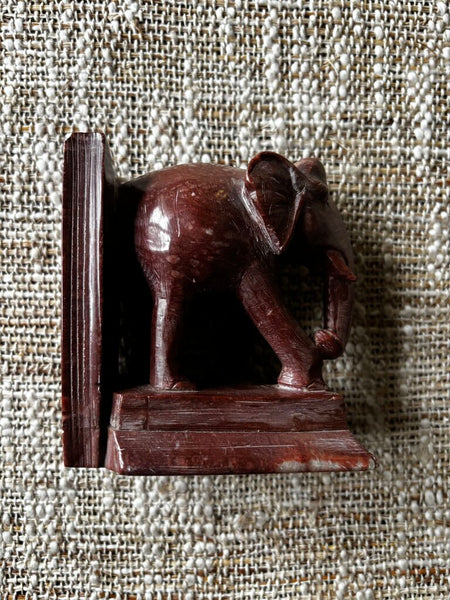 Vintage Carved Red Marble Elephant Bookend