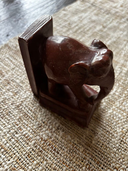 Vintage Carved Red Marble Elephant Bookend