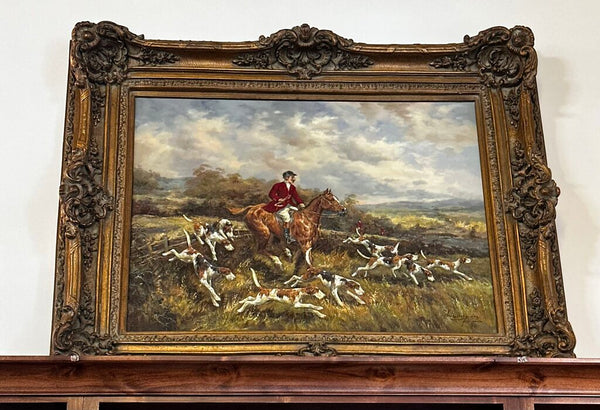 Vintage Hunt Scene Oil Painting In The Tradition Of Heywood Hardy In Store Pick Up Only 54.5W x 45.5H x 5D